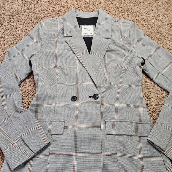 Abercrombie & Fitch Blazer Womens M Gray Plaid Longline Tailored Jacket Career - Picture 3 of 8